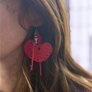 Melt the ice Hand crocheted Red Heart Earrings